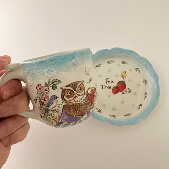 Folklorica Hand Painted Owl Tea Time Cup with Saucer by Artist Jean Cotton - Picture 14 of 15